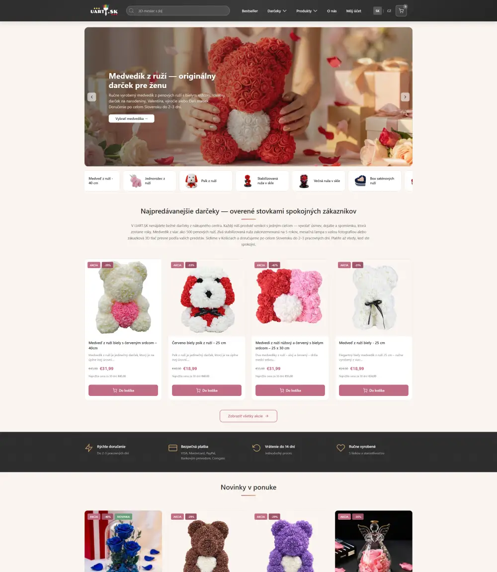 E-shop UART.SK — medvedíky z ruží